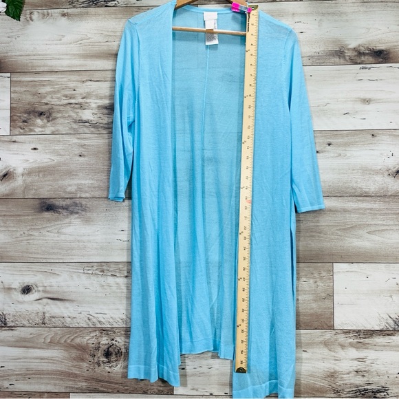 Chico's size 1 (M/8) blue knit tunic cardigan & top 2 piece set coastal lounge - Picture 13 of 16
